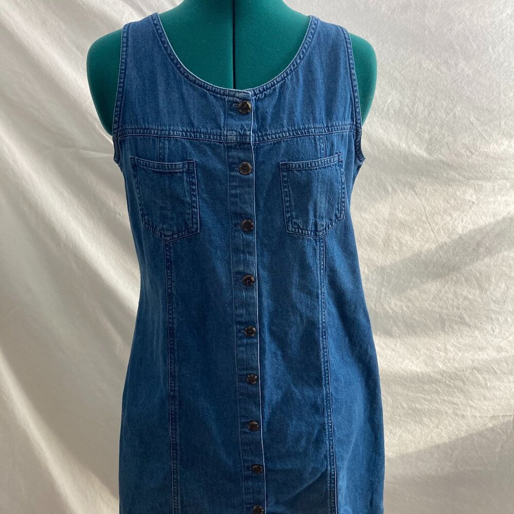 Vintage 90s Bugle Boy denim sleeveless A-Line  dress Size 6 _ drs006